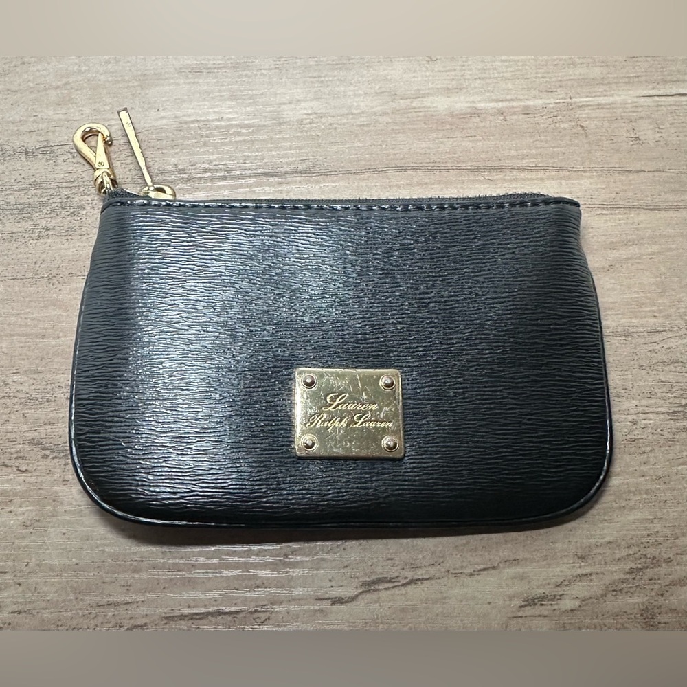 Lauren Ralph Lauren black Leather Pouch Wallet Gold Hardware.